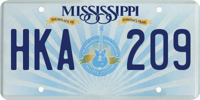 MS license plate HKA209