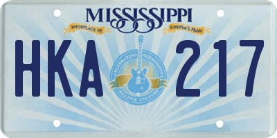 MS license plate HKA217
