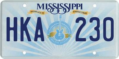 MS license plate HKA230