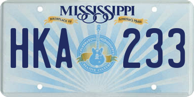 MS license plate HKA233