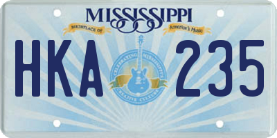MS license plate HKA235