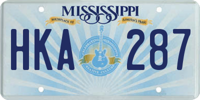 MS license plate HKA287
