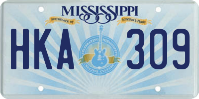 MS license plate HKA309
