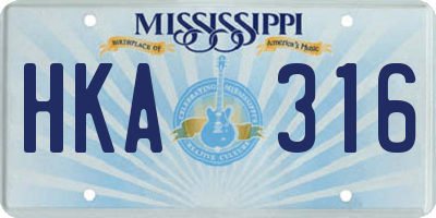 MS license plate HKA316