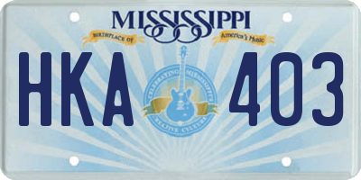 MS license plate HKA403