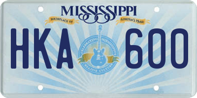 MS license plate HKA600