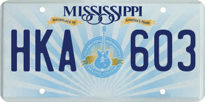 MS license plate HKA603
