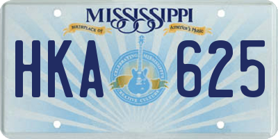 MS license plate HKA625