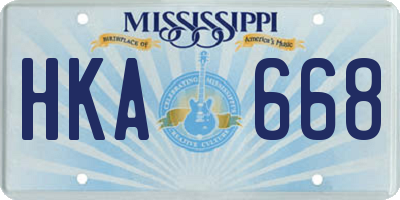 MS license plate HKA668