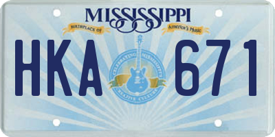 MS license plate HKA671