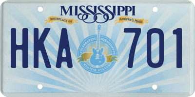 MS license plate HKA701