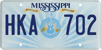 MS license plate HKA702