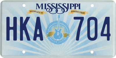 MS license plate HKA704