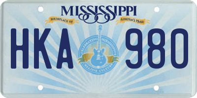MS license plate HKA980