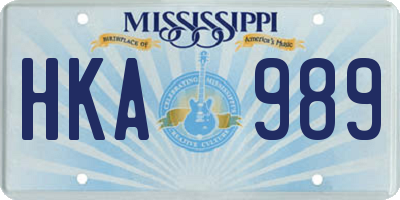 MS license plate HKA989