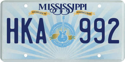 MS license plate HKA992