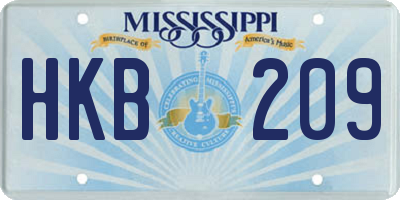 MS license plate HKB209