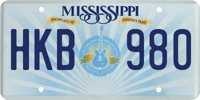 MS license plate HKB980