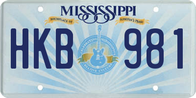 MS license plate HKB981