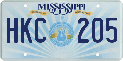 MS license plate HKC205