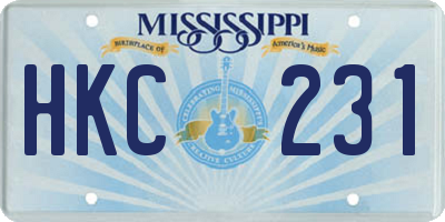 MS license plate HKC231