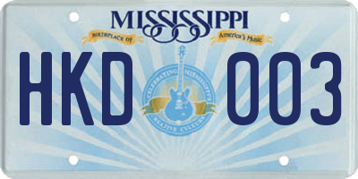 MS license plate HKD003