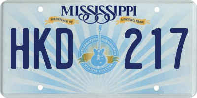 MS license plate HKD217