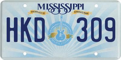MS license plate HKD309