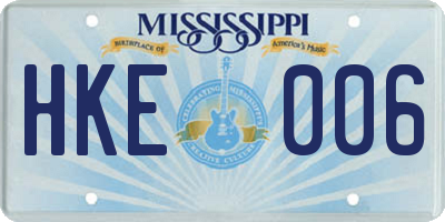MS license plate HKE006
