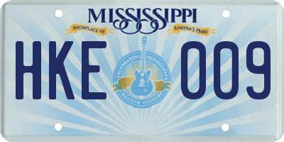 MS license plate HKE009