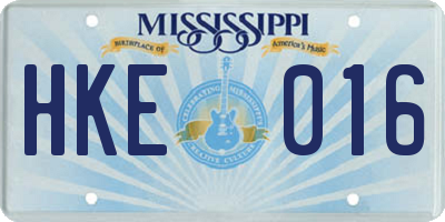 MS license plate HKE016