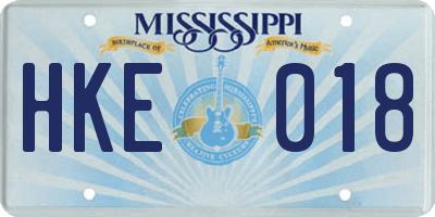 MS license plate HKE018
