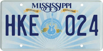 MS license plate HKE024