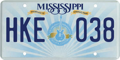 MS license plate HKE038