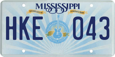 MS license plate HKE043