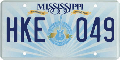 MS license plate HKE049