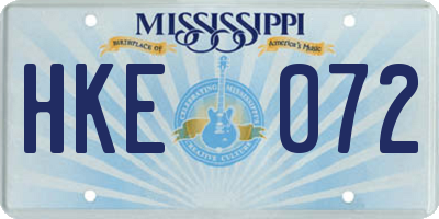 MS license plate HKE072