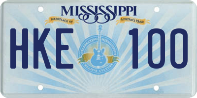 MS license plate HKE100