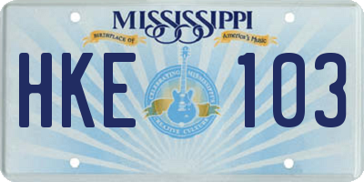MS license plate HKE103