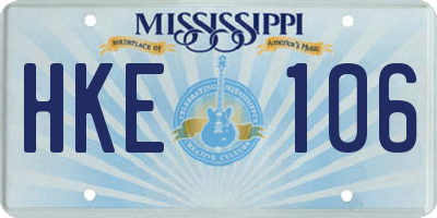 MS license plate HKE106