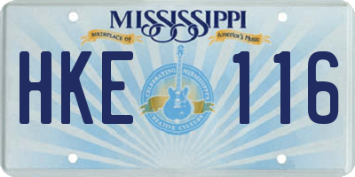 MS license plate HKE116