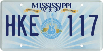 MS license plate HKE117