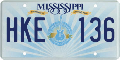 MS license plate HKE136