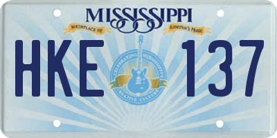 MS license plate HKE137