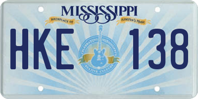 MS license plate HKE138
