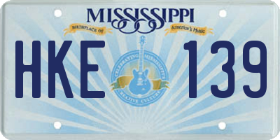 MS license plate HKE139