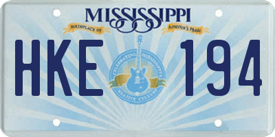MS license plate HKE194