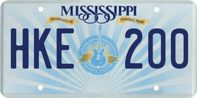 MS license plate HKE200