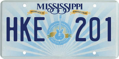 MS license plate HKE201