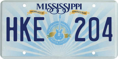MS license plate HKE204